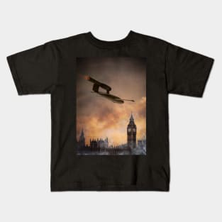 V1 Fling bomb over the houses of parliament London during WW2 Kids T-Shirt